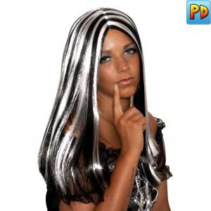 Witch Wig, Black with White Streaks
