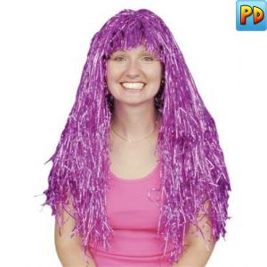 Long Tinsel Wig, Metallic Pink