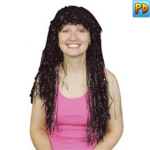 Crinkle Tinsel Wig, Black