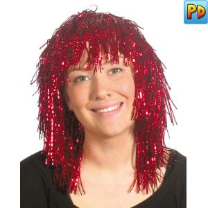 Short Crinkle Tinsel Wig, Red