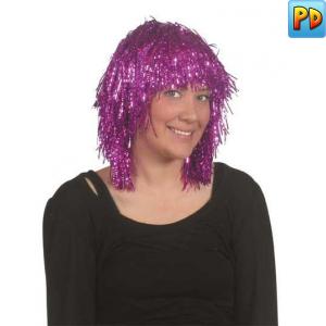 Short Crinkle Tinsel Wig, Pink