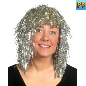Short Crinkle Tinsel Wig, Silver