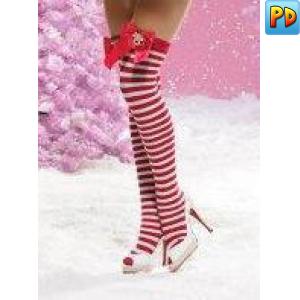 Thigh Highs with Rudolf Bow, Red/White