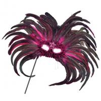 Feather Eyemask on Stick, Magenta/Black