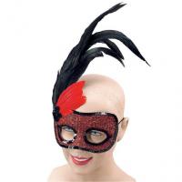 Red Eyemask with Black Sequins and Feathers