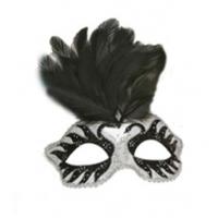 Swan Lake Eyemask with Feathers, Black/White