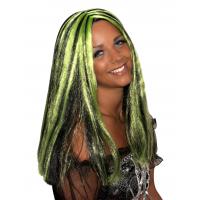 Witch Wig, Black with Green Streaks