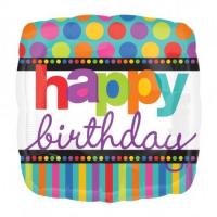 Birthday Dots & Stripes Foil Balloon, Happy Birthday