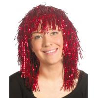 Short Crinkle Tinsel Wig, Red