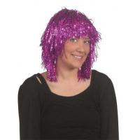 Short Crinkle Tinsel Wig, Pink