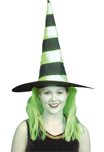 Witch Hat with Hair, Green/Black