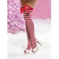 Thigh Highs with Rudolf Bow, Red/White