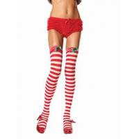 Thigh Highs with Sleigh Bells, Red/White